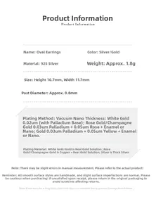 Detailed technical specifications for 925 silver oval hoop earrings with 1.8g weight