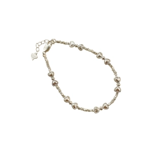 Bracelet en argent sterling S925 avec perles coeur et fermoir mousqueton ajustable
