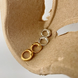 S925 sterling silver hoop earrings with irregular water drop texture in gold and silver