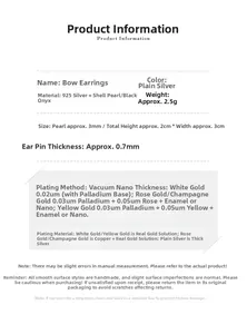 Detailed size specifications for the 925 sterling silver pearl bow stud earrings