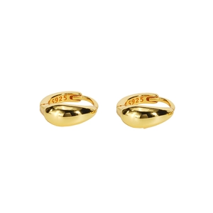 Minimalist 925 sterling silver drop hoop earrings in polished gold finish for women