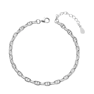 Bracelet chaîne en argent S925 poli avec maille grain de café et fermoir ajustable
