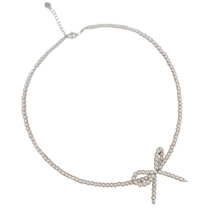 Elegant S925 sterling silver pearl necklace featuring a chic ribbon bow design