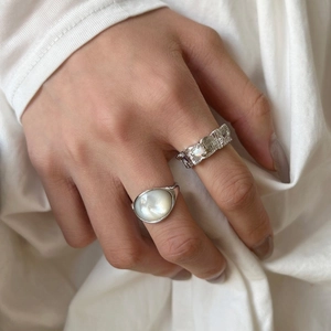 Bague en Minimaliste Géométrique Ovale Pierre de Coquillage pour Femme Luxe Ouverture Réglable Bijoux