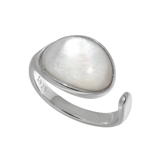 Bague ouverte en argent S925 minimaliste avec pierre de nacre ovale pour femme