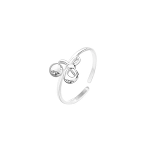 Anello aperto con fiocco in argento sterling S925 e perline lucide stile minimalista