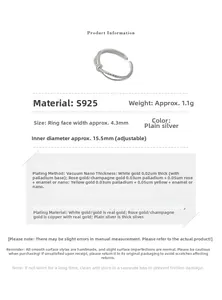 Detailed specs of S925 sterling silver twisted ring showing 4.3mm width and adjustable size