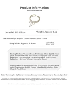 Detail showing S925 sterling silver bow ring dimensions with vacuum plating finish details