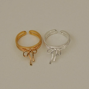 Minimalist S925 silver adjustable bow ribbon rings in gold and silver finish set