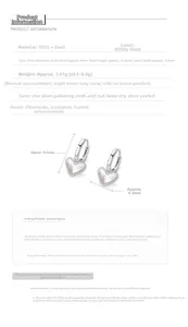 Detailed dimensions of S925 silver heart earrings showing height and inner diameter