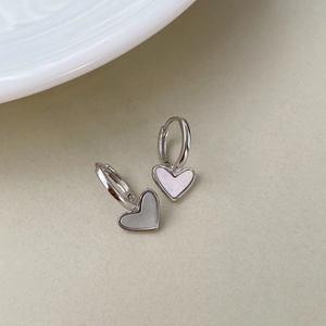 Elegant S925 sterling silver heart hoop earrings with mother of pearl inlay for women