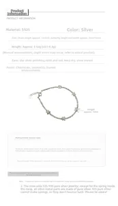 Detailed size specifications for the S925 sterling silver bow charm beaded bracelet