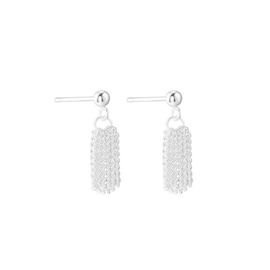 Minimalist S925 sterling silver tassel earrings with geometric rectangular chain design