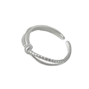 Minimalist S925 sterling silver open ring with double layered twisted knot design
