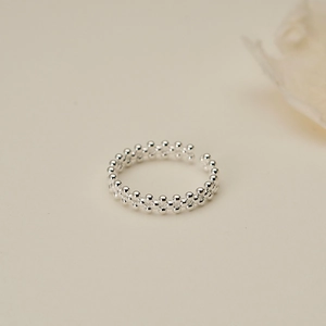 Minimalist S925 sterling silver double layer beaded open ring with high polish finish