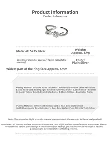 Detailed S925 sterling silver knotted ring specifications with 17.2mm adjustable diameter