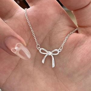 925 Sterling Silber Schleife Halskette Für Damen Koreanisch Süß Minimalistisch Schleifenanhänger Schlüsselbeinkette Schmuck