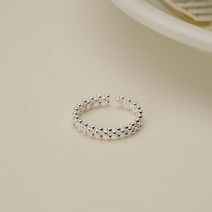 Detailed view of the double-row bead design on the adjustable S925 sterling silver ring