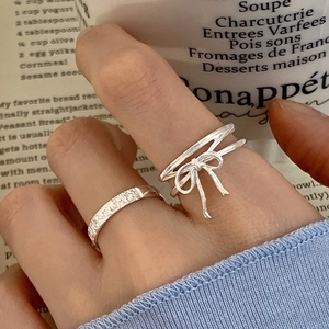 S925 Sterling Silver Ribbon Bow Ring Adjustable Open Design Korean Style Minimalist Sweet Jewelry For Women Fashion Silver Gold Ring