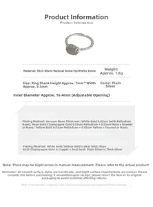 Detailed chart showing S925 silver ring specifications and geometric oval crystal stone dimensions