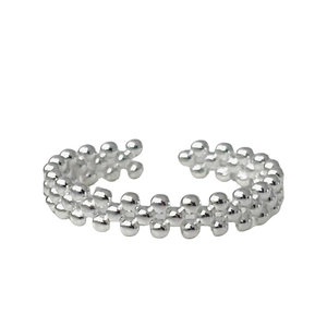 Minimalist S925 sterling silver open ring with double-layered bead design for women