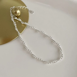 Double-layer S925 sterling silver woven bracelet with shiny beads and adjustable link