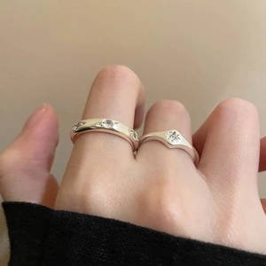 S925 sterling silver matte brushed octagram rings set with sparkling zircon stones
