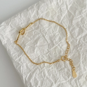 Detailed macro shot of an 18K gold S925 sterling silver eternity knot charm bracelet