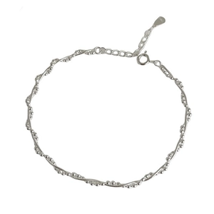 Double-layer braided S925 sterling silver bracelet with shimmering metal beads and clasp