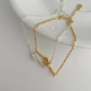 French Style 925 Sterling Silver Twisted Knot Heart Bracelet For Women Minimalist Adjustable Chain Fashion Commute Jewelry