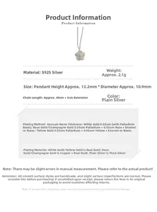 Detailed specifications for S925 silver hollow flower necklace showing size and 2.1g weight