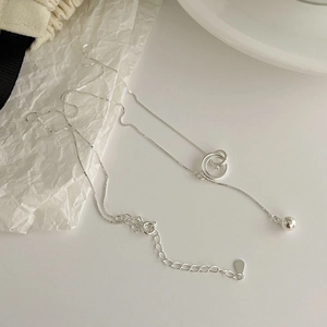 Minimalist S925 sterling silver interlocking rings necklace with box chain and beads