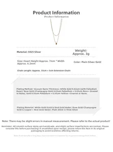 Detailed specs of S925 silver heart necklace showing 7mm pendant and 35+5cm double chain