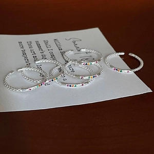 Minimalist S925 silver open rings with colorful rainbow zircons and lattice texture