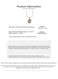 Detail view showing S925 sterling silver chain with pink chalcedony oval stone pendant