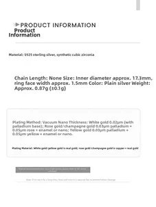 Detailed size specifications for S925 sterling silver rainbow zircon ring with dimensions