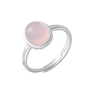 Bague minimaliste en argent S925 avec calcédoine rose ovale et anneau réglable ouvert