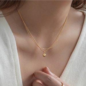 Minimalist S925 sterling silver double layer heart pendant necklace in golden finish