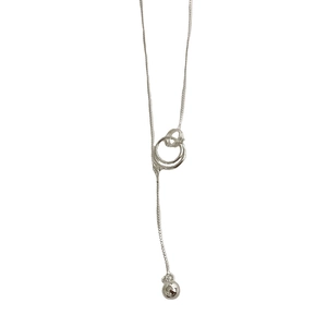 Minimalist S925 sterling silver interlocking rings necklace with spherical drop pendant