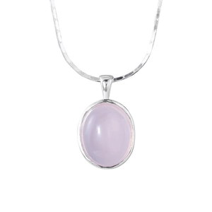 Minimalist S925 sterling silver necklace with oval pink chalcedony pendant on snake chain