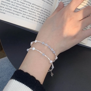 INS Style 925 Sterling Silver Natural Freshwater Pearl Bracelet With Aquamarine For Women Handmade Fine Jewelry Gift