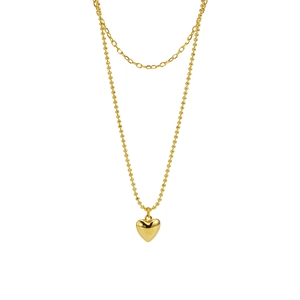 Minimalist S925 sterling silver double layer chain necklace with heart pendant in gold