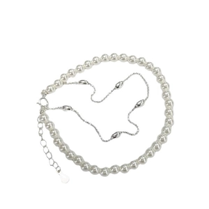 Elegant double-layer S925 sterling silver bracelet with round white pearls and fine chains