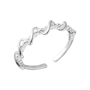 Anello aperto in argento dal design a trama intrecciata a onde S, stile minimalista