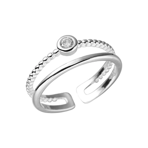 Zweilagiger S925 Sterlingsilber Ring mit rundem Zirkon und Perlendesign