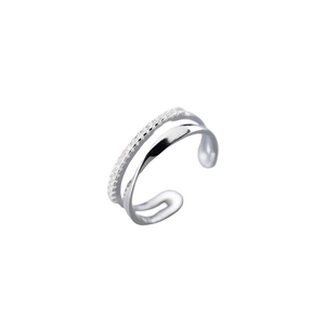 Minimalist S925 sterling silver double-layer open ring with sparkling pavé zircons