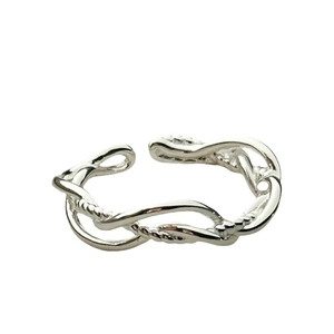 Minimalist S925 sterling silver multi-layer woven twisted ring with adjustable open design