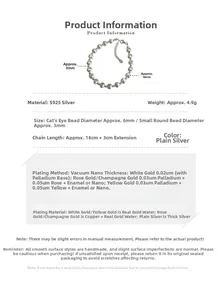 Detailed view of S925 sterling silver beaded bracelet with 6mm cat-eye stones