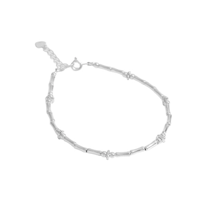 Minimalist S925 sterling silver bamboo link bracelet with a heart pendant detail