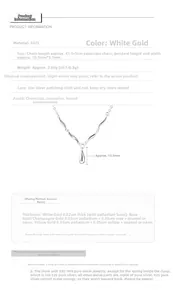 Detailed S925 sterling silver drop necklace specifications with size and weight metrics